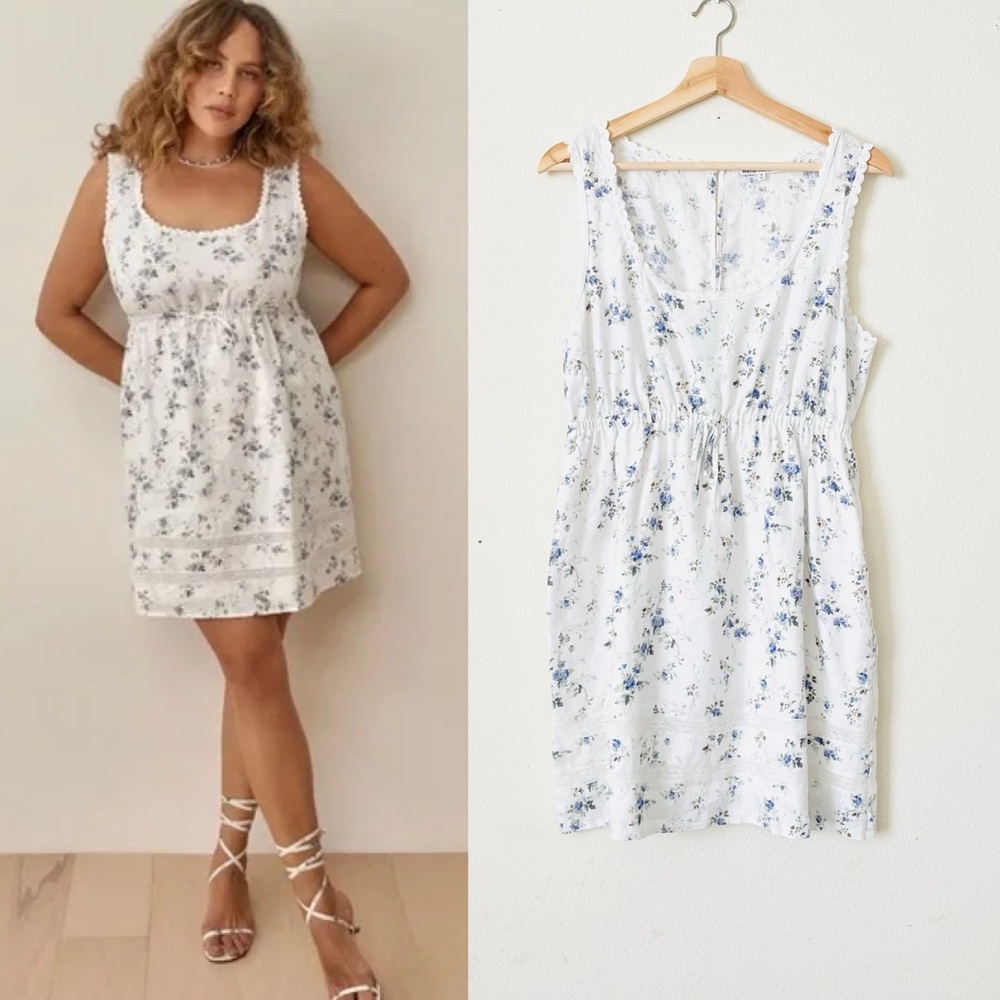 NWOT Reformation SIZE 10 Moss 100% linen white floral mini dress in Madeline
